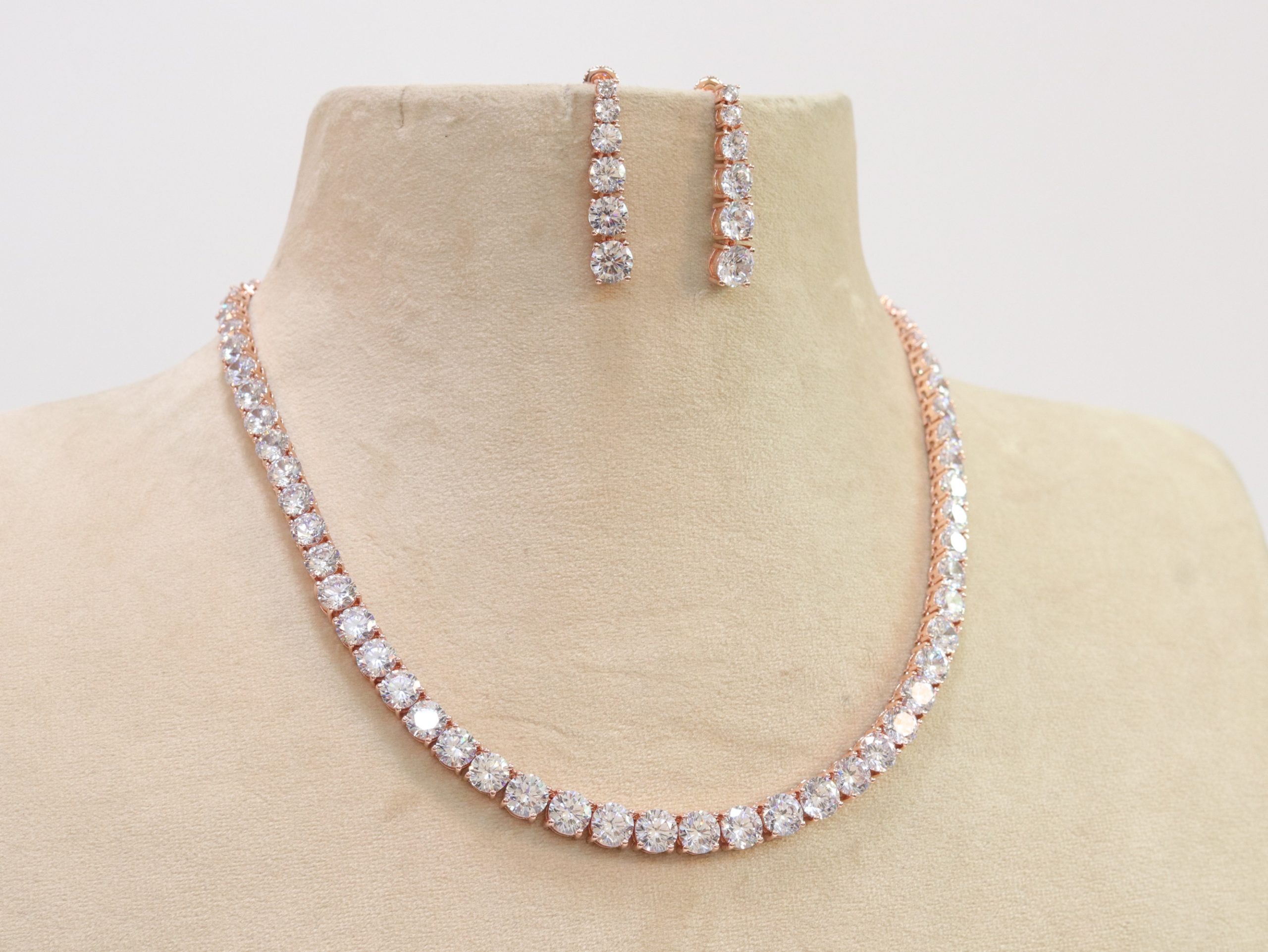 Cz rose gold Tennis necklace