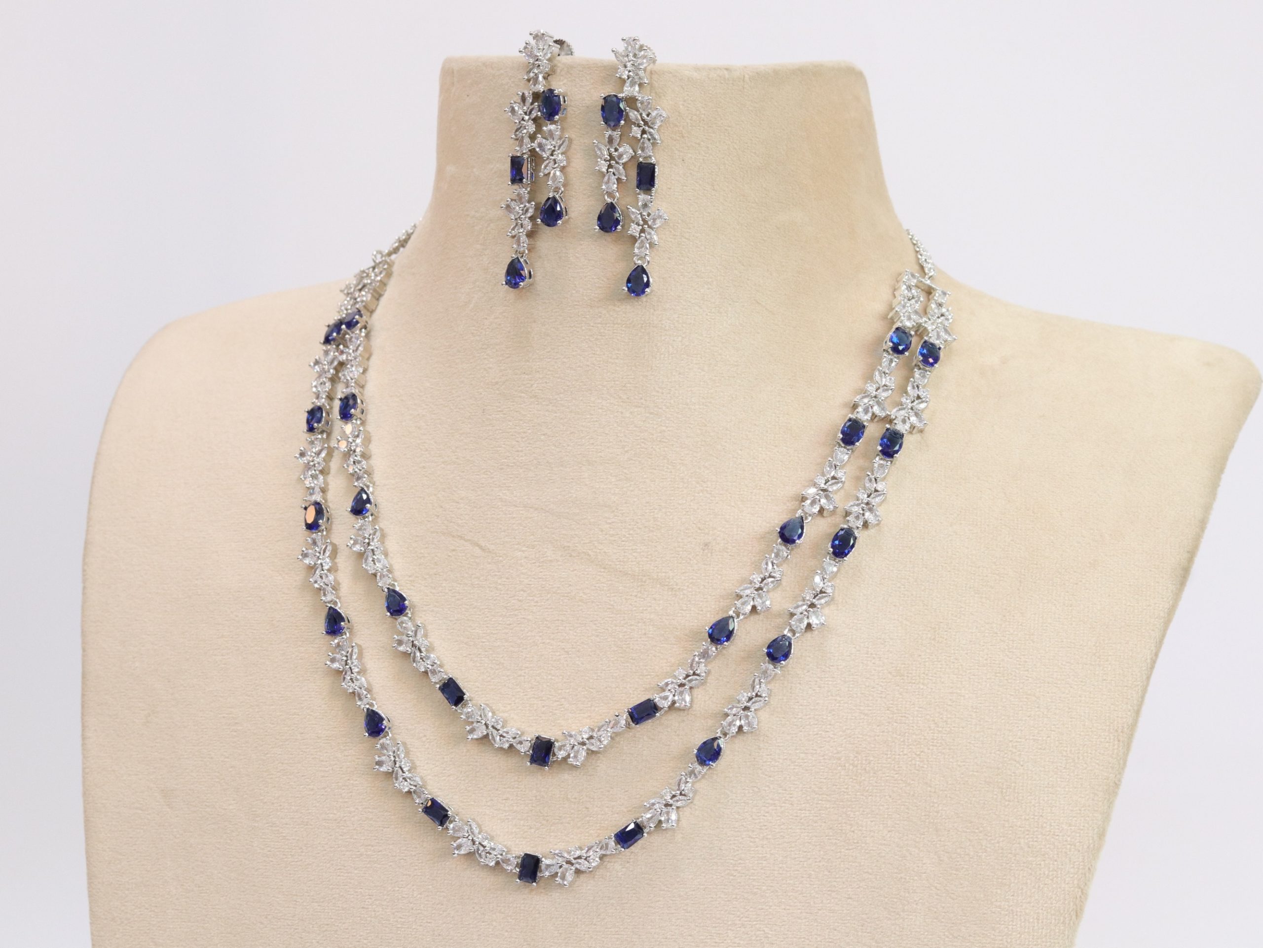 Two Tiered cz and sapphire elegant necklace - Image 4