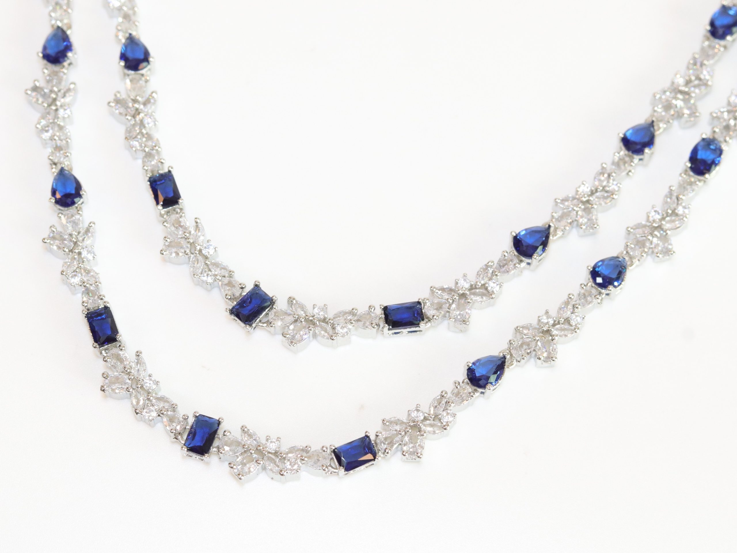 Two Tiered cz and sapphire elegant necklace - Image 5