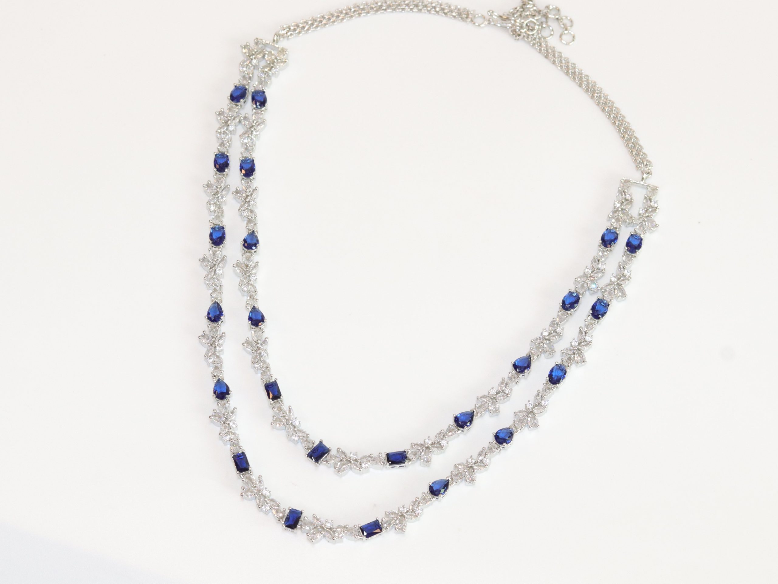 Two Tiered cz and sapphire elegant necklace - Image 6