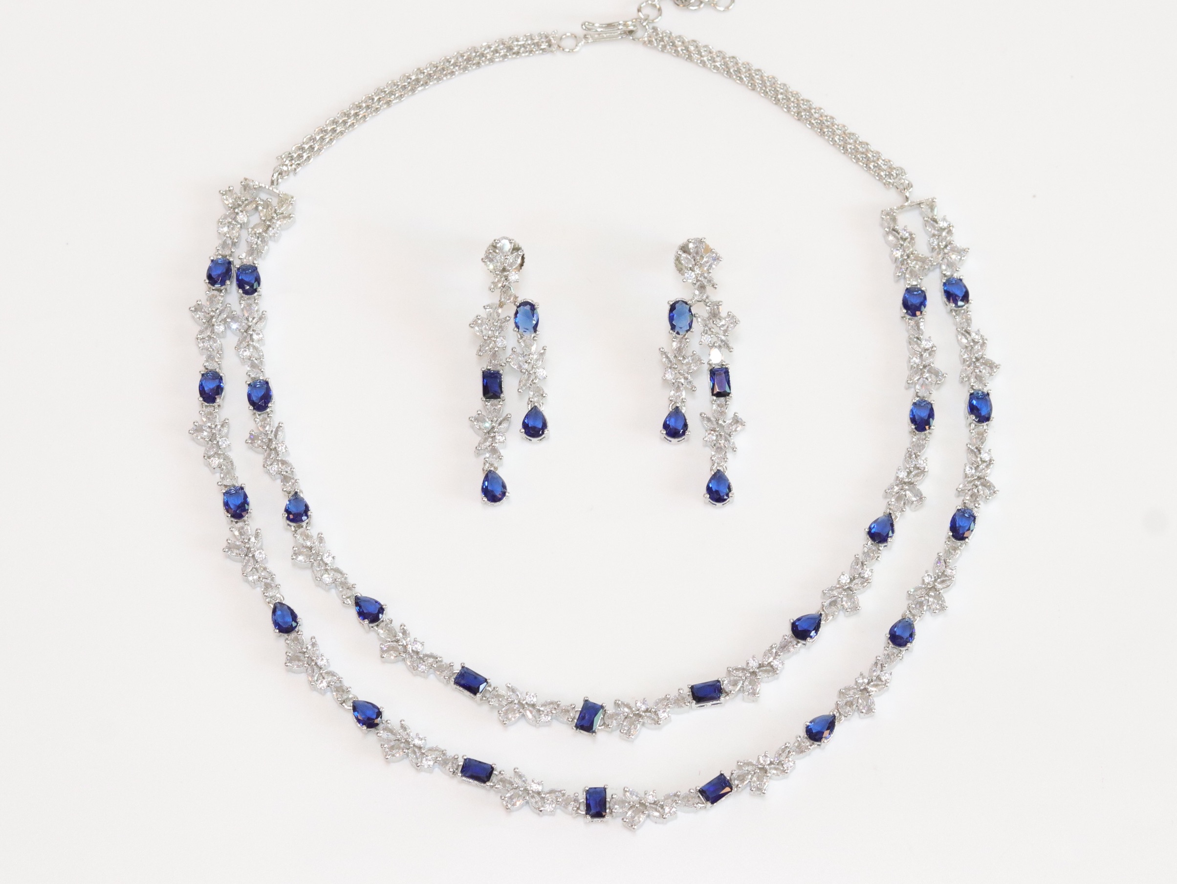 Two Tiered cz and sapphire elegant necklace - Image 8