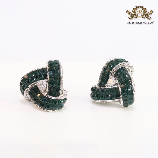 Deep Green Stone and CZ triple layered triangle studs - Image 8