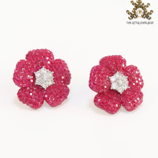 Red Ruby stone flower with cz - Image 2
