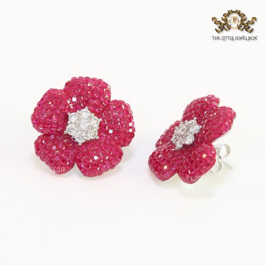 Red Ruby stone flower with cz - Image 3