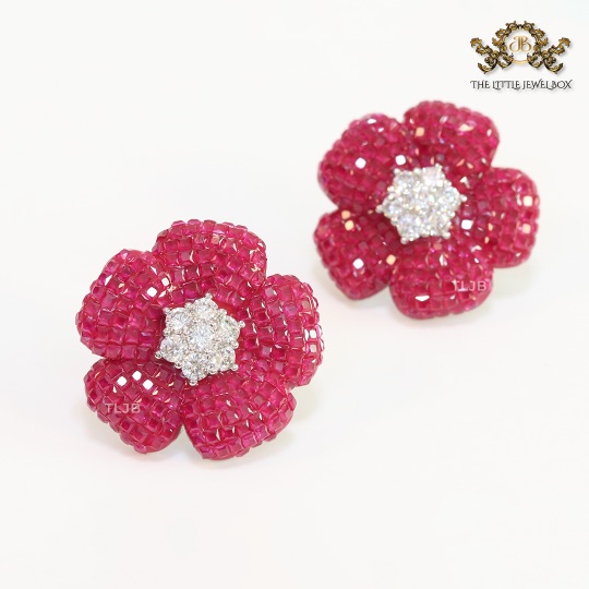 Red Ruby stone flower with cz - Image 4