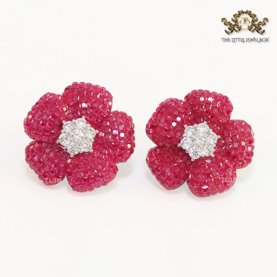Red Ruby stone flower with cz - Image 5