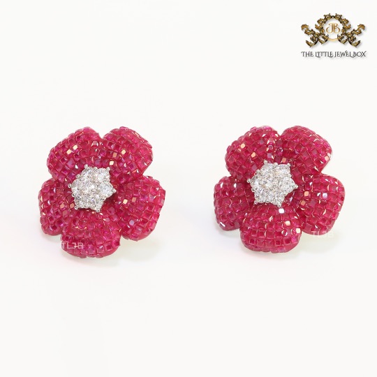 Red Ruby stone flower with cz - Image 6