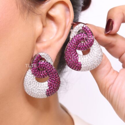 Pink stones and CZ party earrings