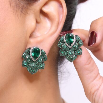 Deep green CZ leaf studs