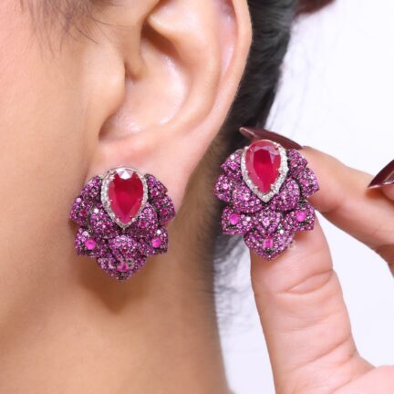 Deep pink CZ leaf studs