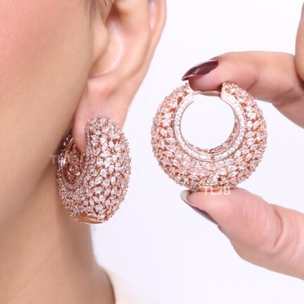 Leaf cut Cz party hoops- Rose gold