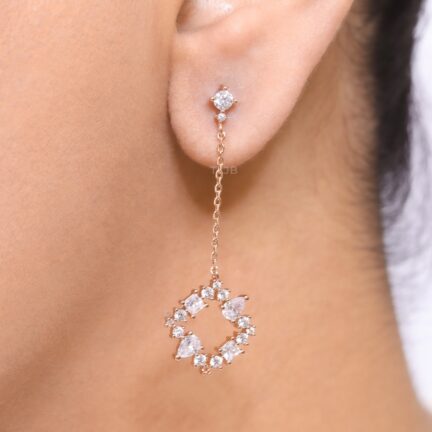 Rose gold solitaire with hanging rhombus CZ earrings