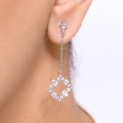 Platinum solitaire with hanging rhombus CZ earrings