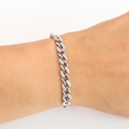 platinum O shaped cz link bracelet