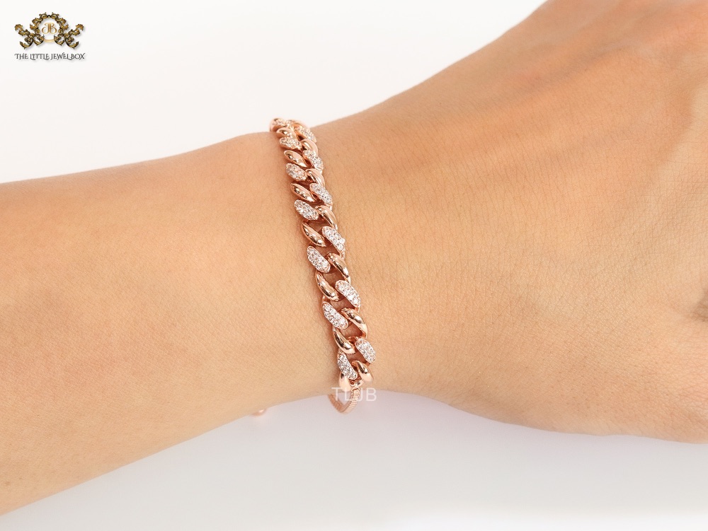Rose Gold O shaped cz link bracelet - Image 2