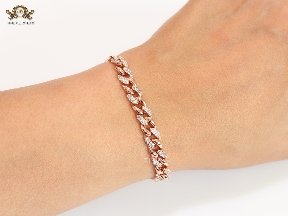Rose Gold O shaped cz link bracelet