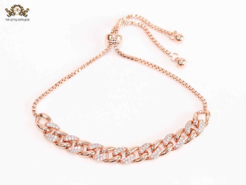 Rose Gold O shaped cz link bracelet - Image 4