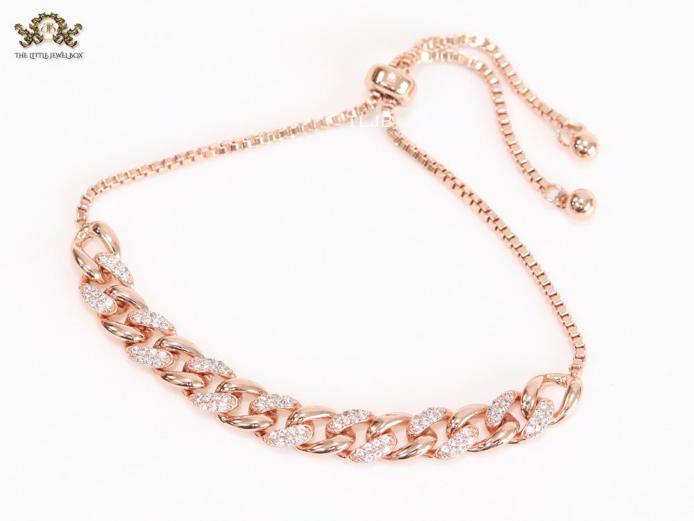 Rose Gold O shaped cz link bracelet - Image 6