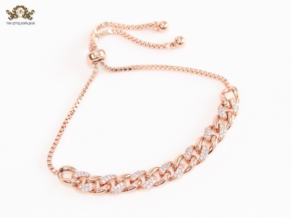 Rose Gold O shaped cz link bracelet - Image 7