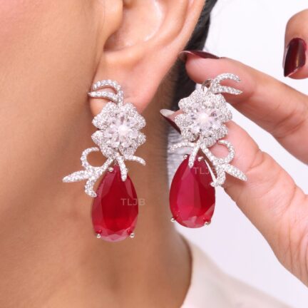 Fancy CZ cut and red drop earrings