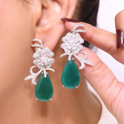 Fancy CZ cut and green drop earrings