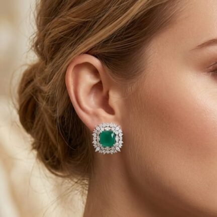 Emerald Green Centre with double CZ border studs