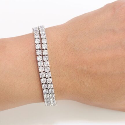 Double Stacked CZ bracelet in platinum finish