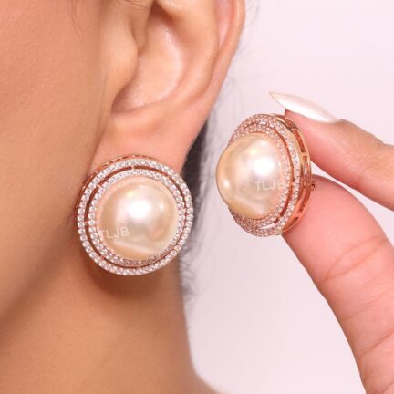 Rose gold CZ and pearl studs