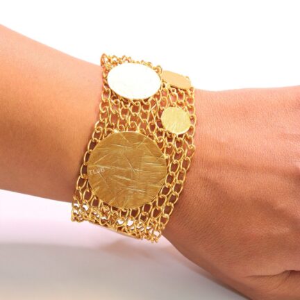 Mesh coin gold link bracelet