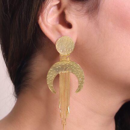 Statement crescent tassel earrings