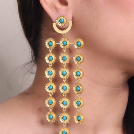 Turquoise and gold big danglers