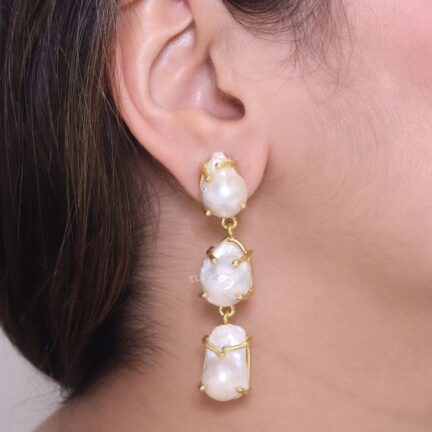 Pearl and gold dainty danglers