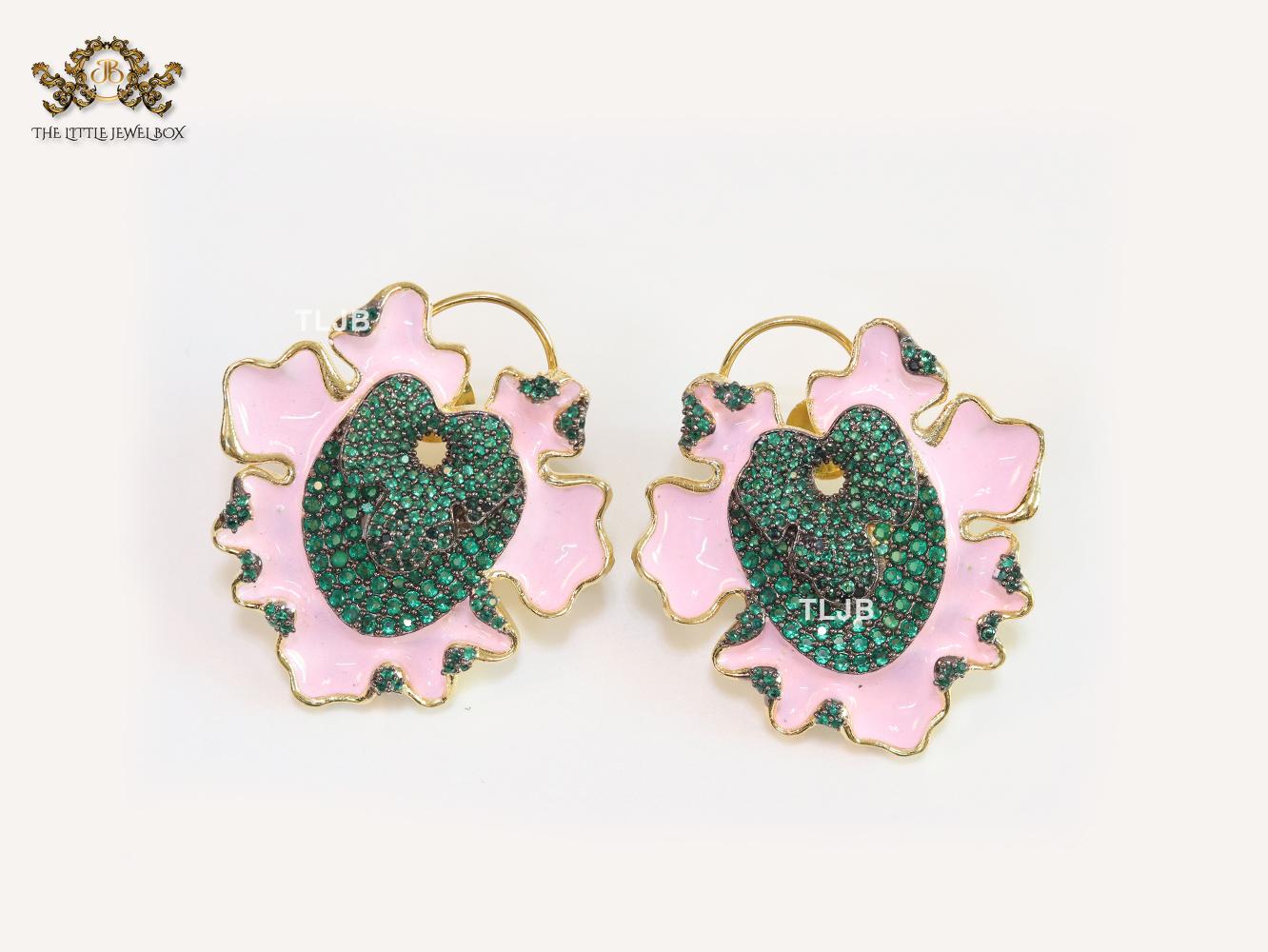 Pink enamel and green crystal studs - Image 4