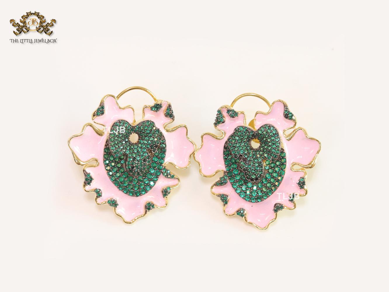 Pink enamel and green crystal studs - Image 5