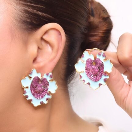 Light blue enamel and pink crystal studs