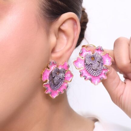 Fushsia pink enamel and purple crystal studs