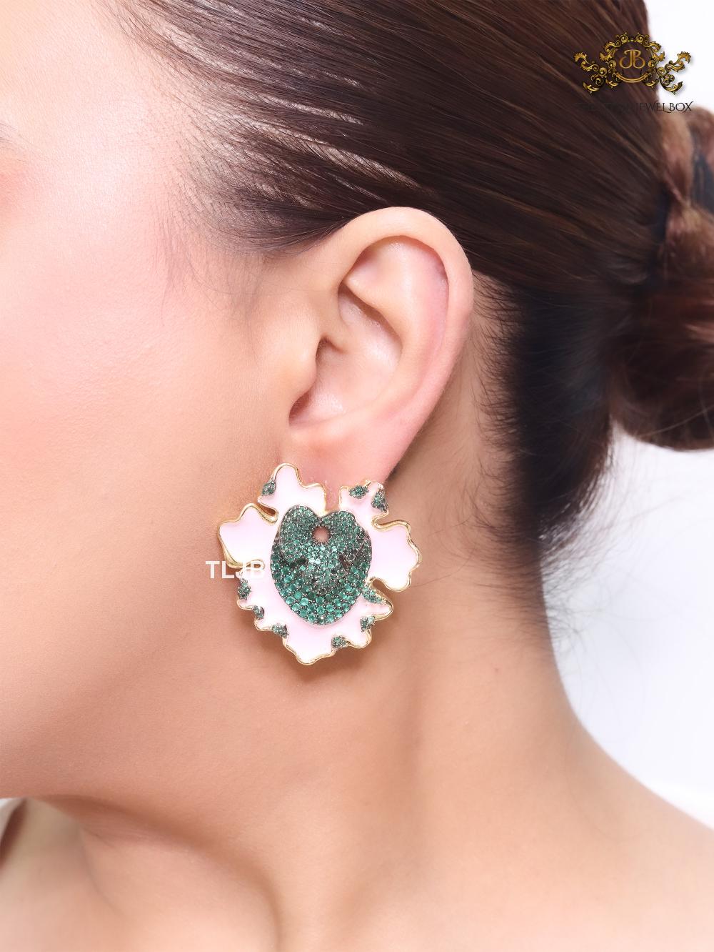 Pink enamel and green crystal studs - Image 7