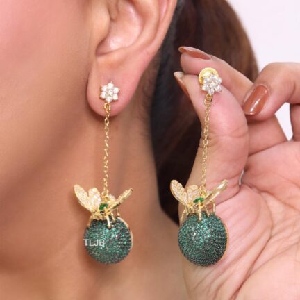 Butterfly motif and half ball danglers in green cz