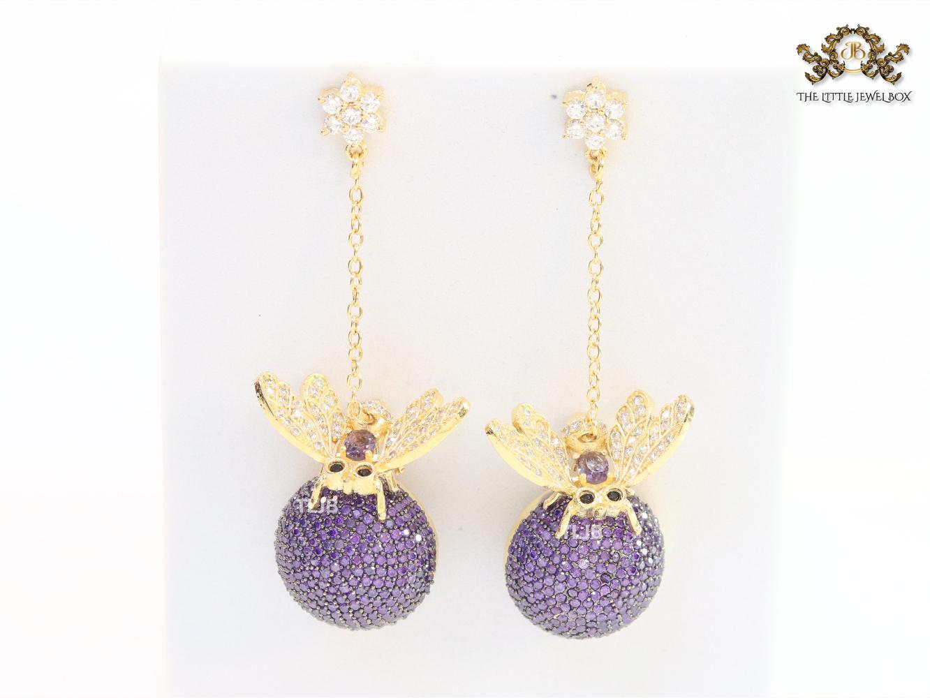 Butterfly motif and half ball danglers in purple cz - Image 4