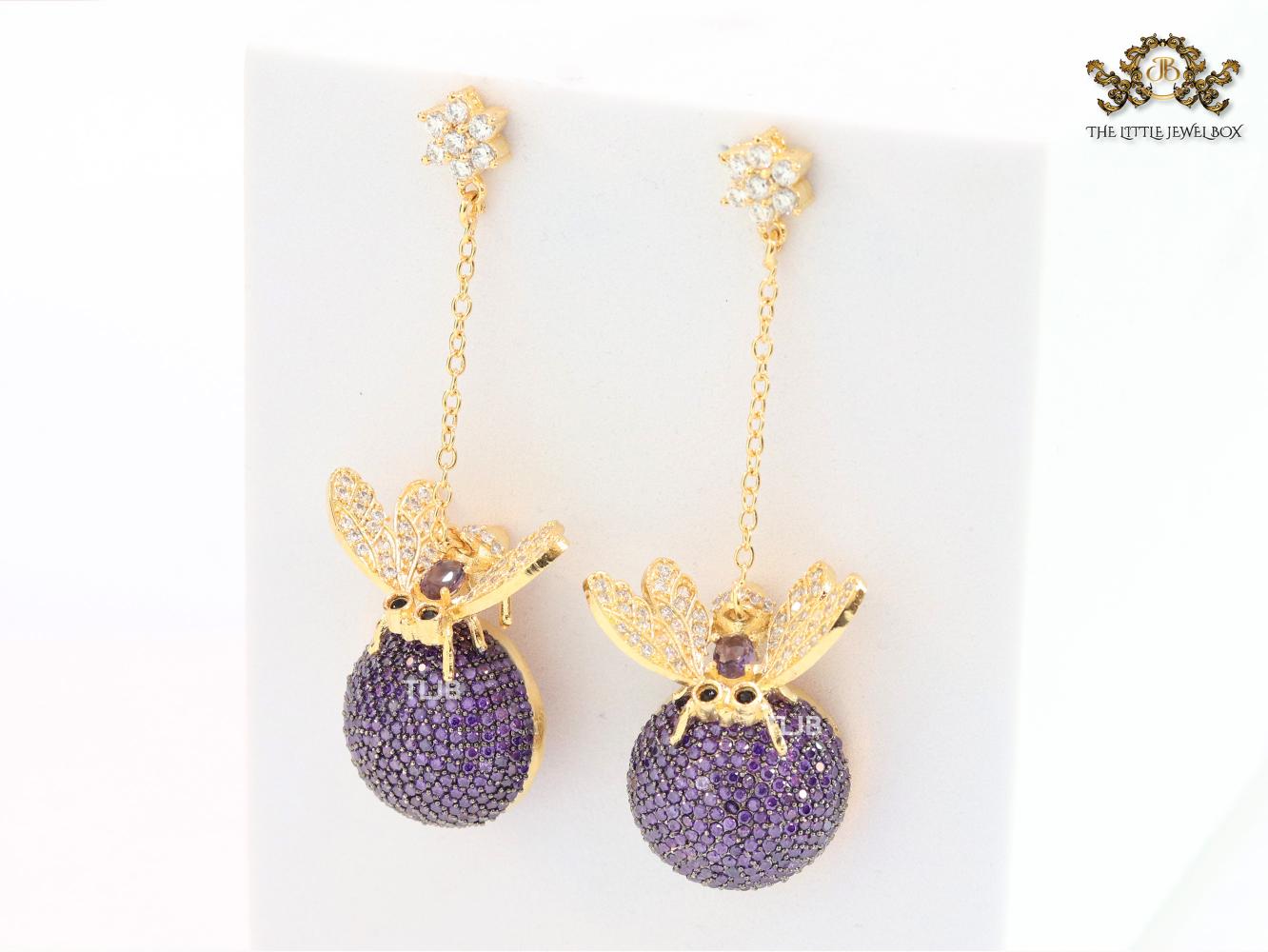 Butterfly motif and half ball danglers in purple cz - Image 5