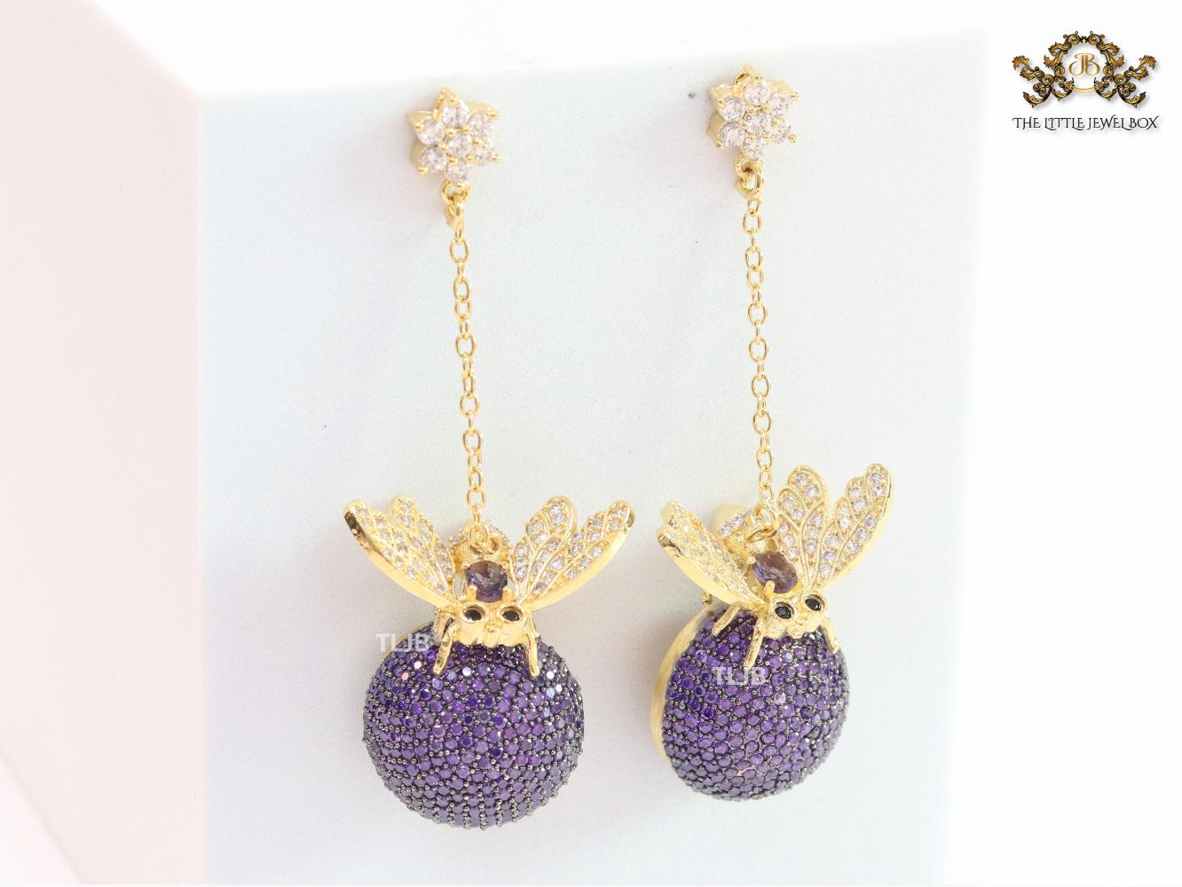 Butterfly motif and half ball danglers in purple cz - Image 6