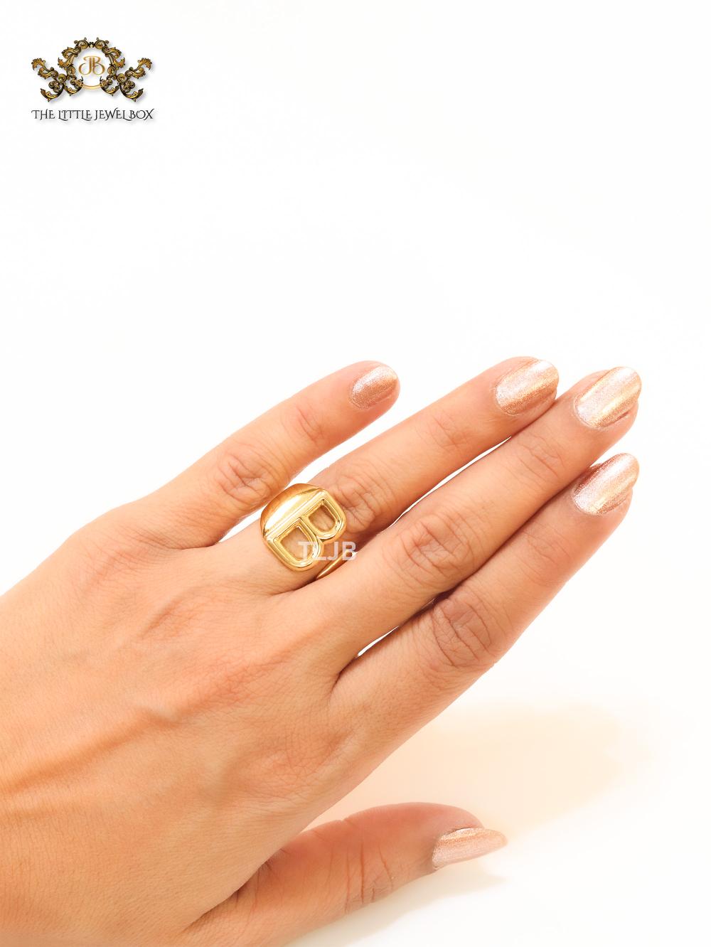 Alphabet Gold Bold Ring - B