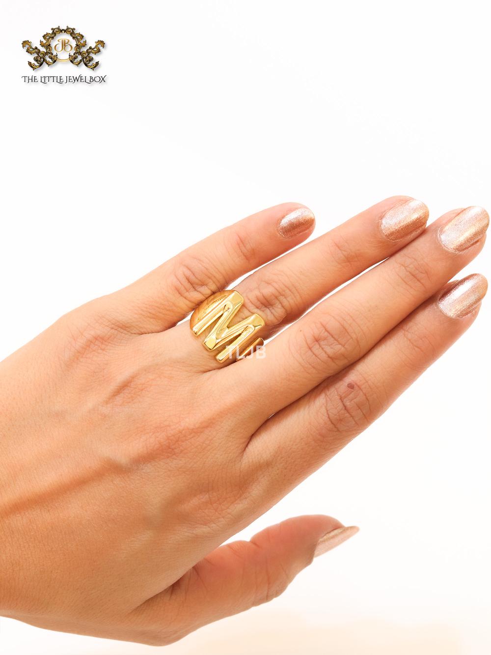 Alphabet Gold Bold Ring – M – The Little Jewel Box