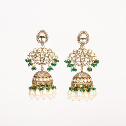 _DSC0757 Kundan and pearl earrings with green drops