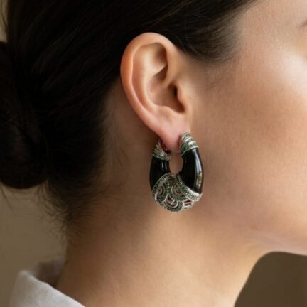 WhatsApp Image 2026-06-14 at 4.16.29 PM (1) Black oxidised hoops with green stone