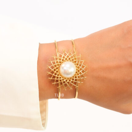Statement gold and pearl cuff bracelet