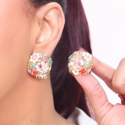 Multicoloured enamel with pink cz studs