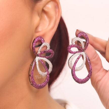 Pink cz ribbon earrings