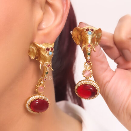 Elephant head statement danglers- Ruby