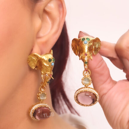 Elephant head statement danglers- Amethyst